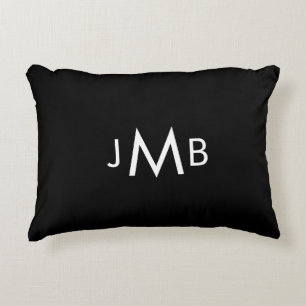 Minimalist Monogrammed Initials white on black Accent Pillow