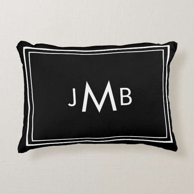 Minimalist Monogrammed Initials white on black Accent Pillow (Front)