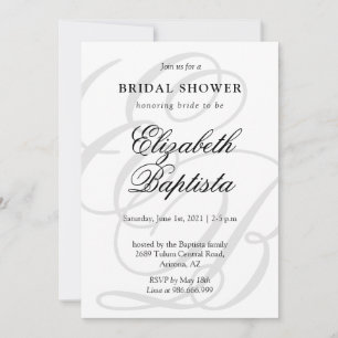 Minimalist Monogrammed with QR code Bridal Shower Invitation