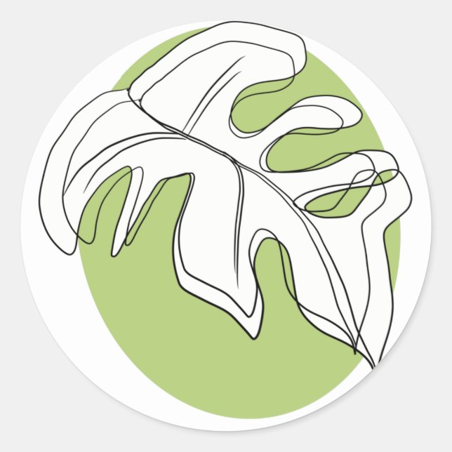 Minimalist Monstera Leaf Geometric Shape  Classic Round Sticker (Front)