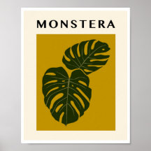 Minimalist Monstera Leaves Mustard Yellow Art