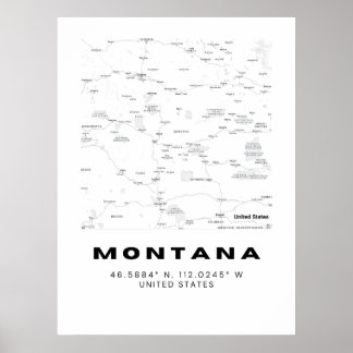 Minimalist Montana Map Art - Black and White Poster
