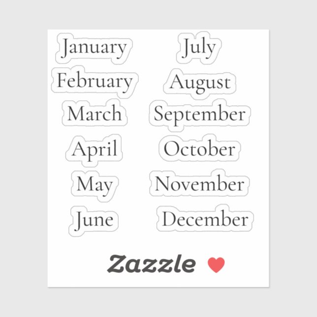 Minimalist Month Stickers January–December Scrip (Feuille)