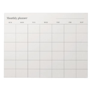 Minimalist Monthly planner, custom title Sun-Sat Notepad