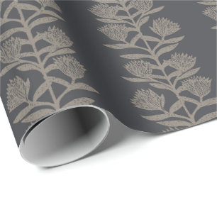 Minimalist moody botanical Floral charcoal black Wrapping Paper