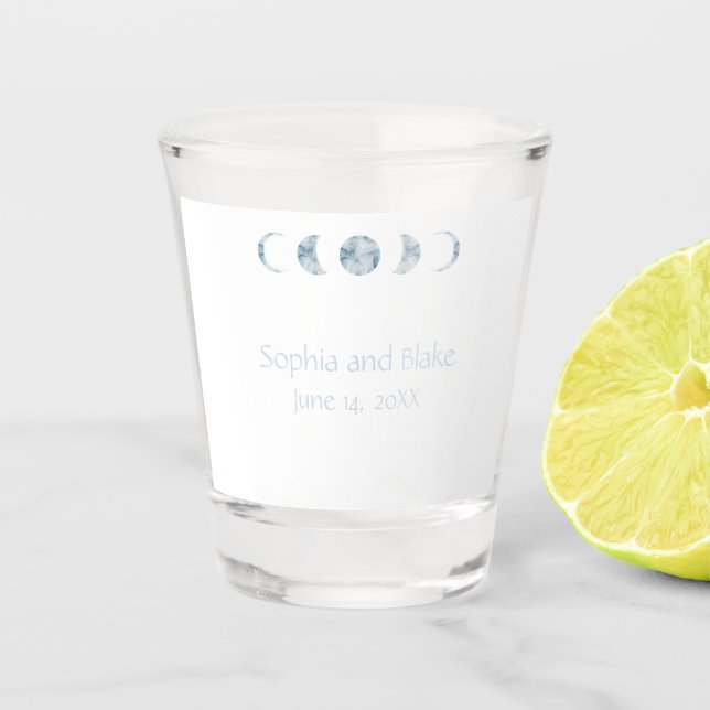 Minimalist Moon Phases Celestial Wedding Shot Glass (Front)