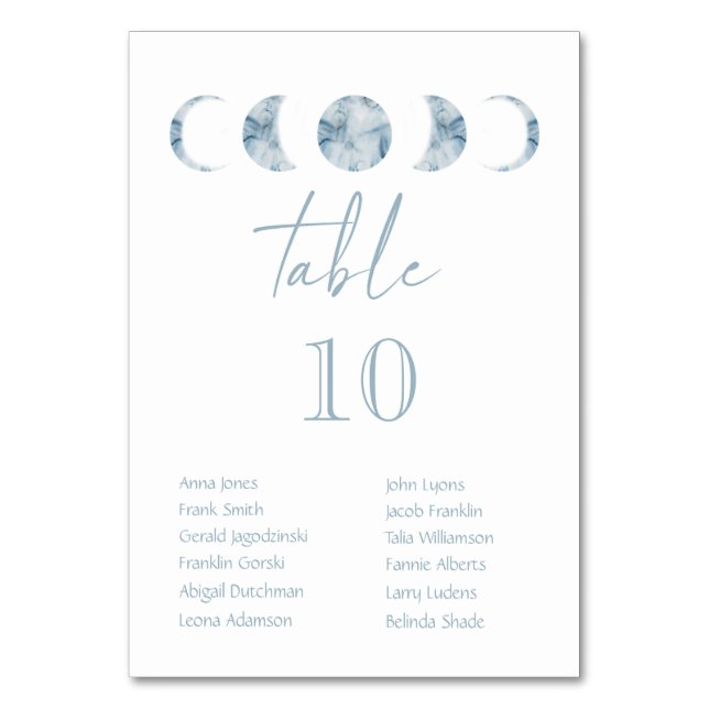 Minimalist Moon Phases Celestial Wedding Table Number (Front)