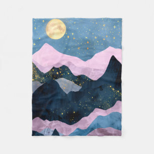 Minimalist Moon Stars Celestial Mountain Valley Fleece Blanket