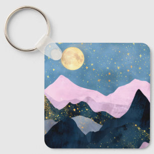 Minimalist Moon Stars Celestial Mountain Valley Keychain
