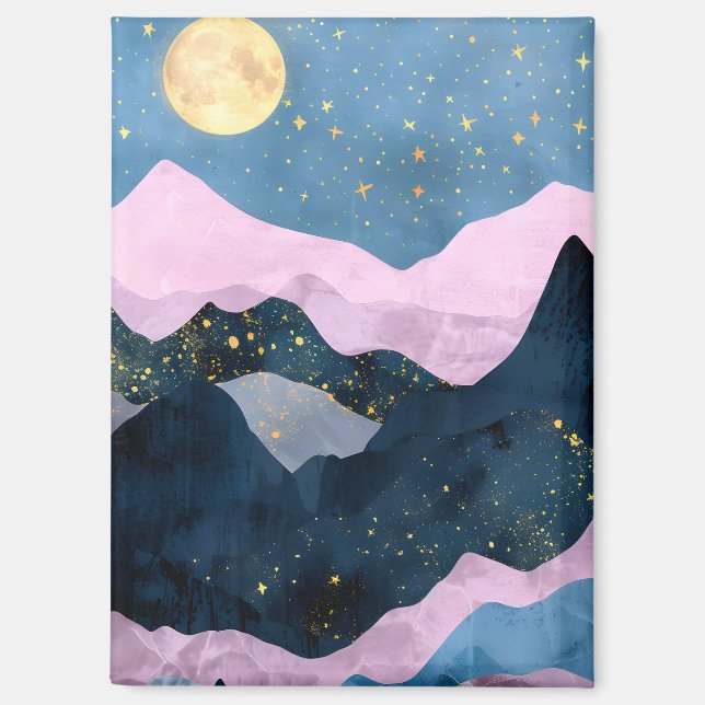 Minimalist Moon Stars Celestial Mountain Valley Magnet (Front)