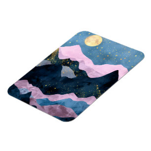 Minimalist Moon Stars Celestial Mountain Valley Magnet
