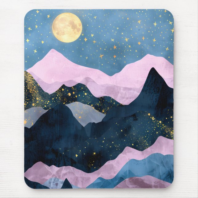 Minimalist Moon Stars Celestial Mountain Valley Mouse Pad (Front)