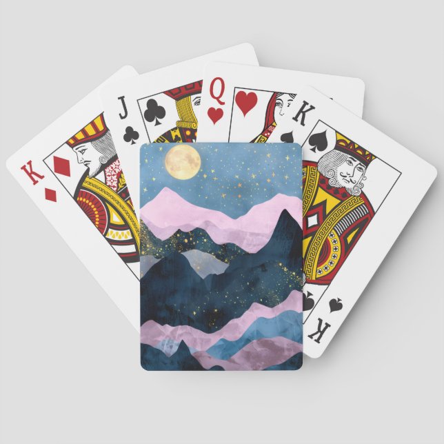 Minimalist Moon Stars Celestial Mountain Valley Playing Cards (Back)
