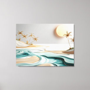Minimalist Mosaic Beach Landscape with Palm Trees  Canvas Print