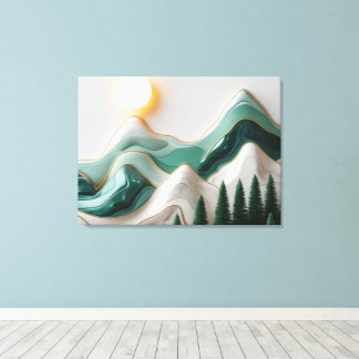 Minimalist Mosaic Mountain Landscape with Trees Canvas Print