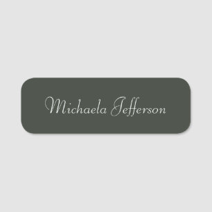 Minimalist Moss Green Handwritten Script Name Tag