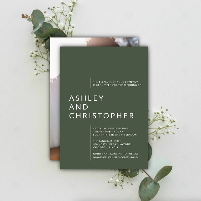 Minimalist Moss Green Isolated Names Photo Wedding Invitation (Creator Uploaded)