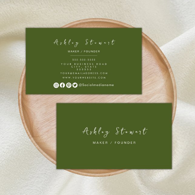 Minimalist Moss Green Modern Professional Branding Business Card (Creator Uploaded)