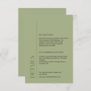 Minimalist moss green wedding information enclosure card