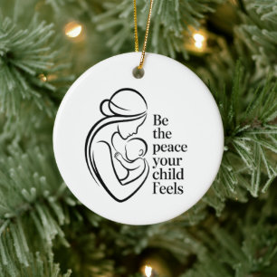Minimalist Mother Baby Line Art Quote Ceramic Ornament