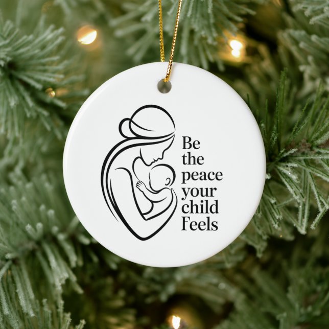 Minimalist Mother Baby Line Art Quote Ceramic Ornament (Tree)