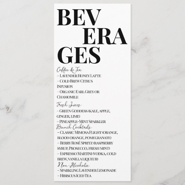 Minimalist Mother’s Day Brunch Beverages Menu  (Front)