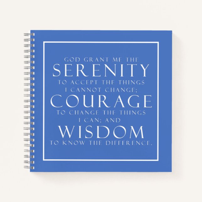 Minimalist Motivational Blue White Serenity Prayer Notebook (Front)