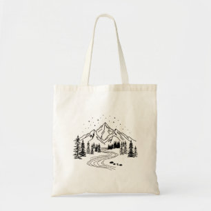 Minimalist Mountain River Scene Tote Bag