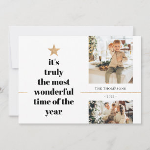 Minimalist Multi Photo Most Wonderful Time Quote Holiday Card