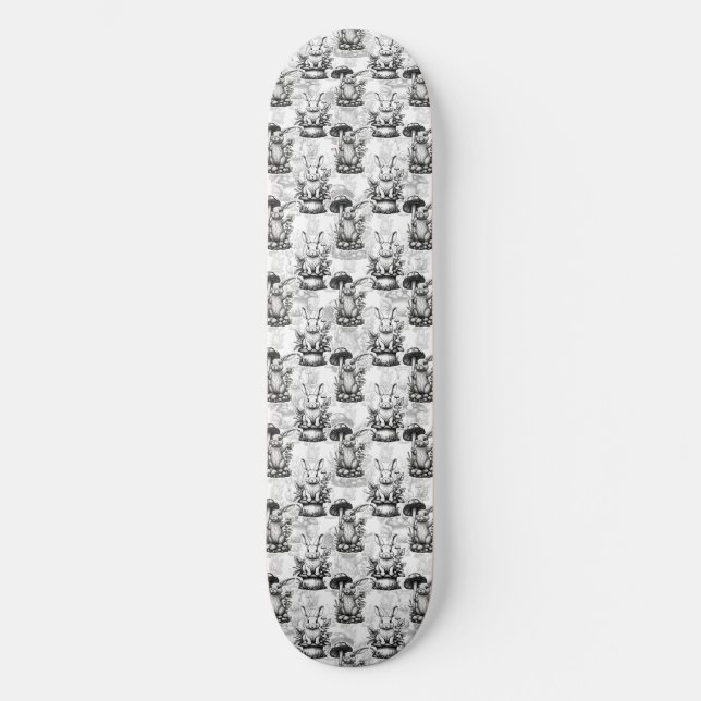 Minimalist Mushroom Rabbit Pattern Design  Skateboard (Front)