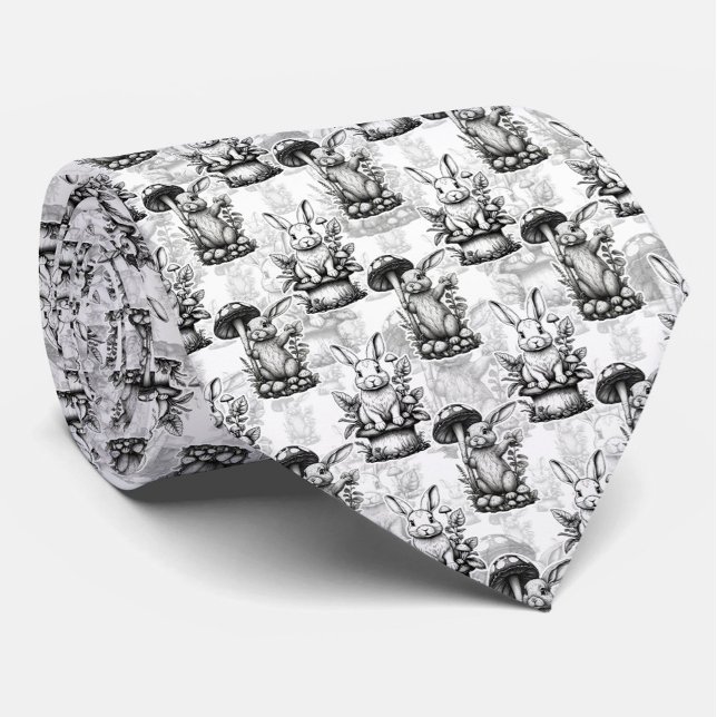 Minimalist Mushroom Rabbit Pattern Design  Tie (Creator Uploaded)