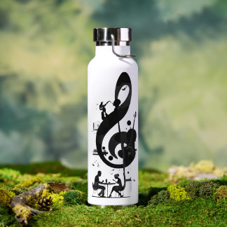 Minimalist Musical Treble Clef Art - Saxophone Water Bottle