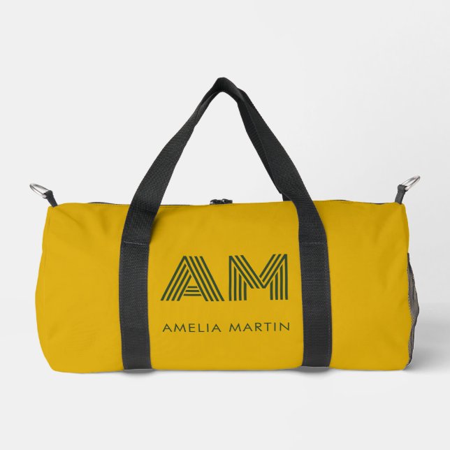Minimalist Mustard and Forest Green Duffle Bag (Front)