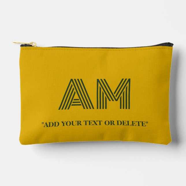 Minimalist Mustard and Forest Green Monogram Accessory Pouch (Front)