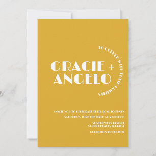 Minimalist Mustard Blue Muted Tones Wedding  Invitation