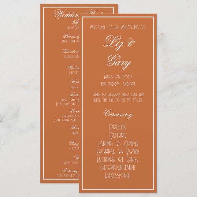 Minimalist Mustard Terracotta Program Wedding (Front/Back)