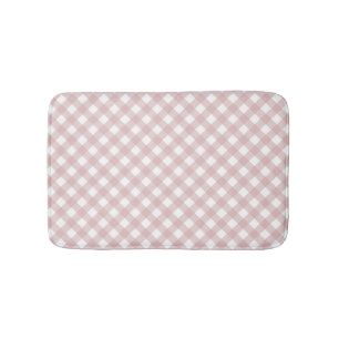 Minimalist Muted Pink Shade Plaid Pattern Bath Mat