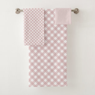 Minimalist Muted Pink Shade Plaid Pattern Bath Towel Set