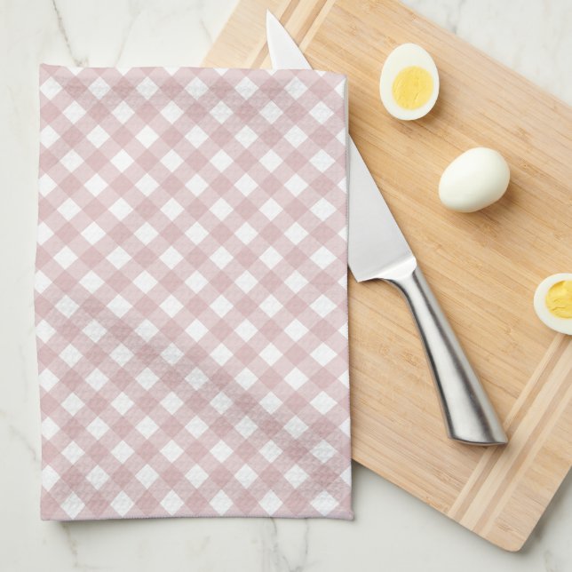 Minimalist Muted Pink Shade Plaid Pattern Kitchen Towel (Quarter Fold)