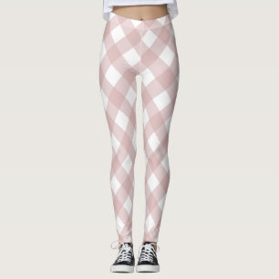 Minimalist Muted Pink Shade Plaid Pattern Leggings