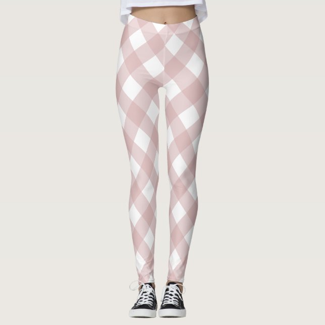 Minimalist Muted Pink Shade Plaid Pattern Leggings (Front)