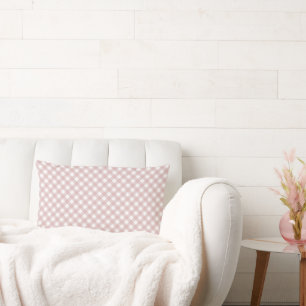 Minimalist Muted Pink Shade Plaid Pattern Lumbar Pillow