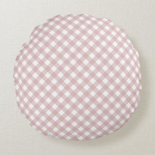 Minimalist Muted Pink Shade Plaid Pattern Round Pillow