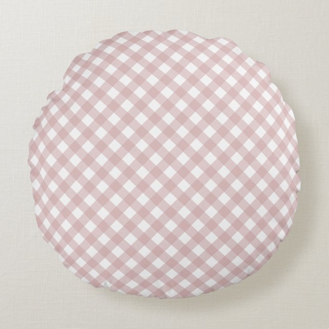 Minimalist Muted Pink Shade Plaid Pattern Round Pillow (Front)