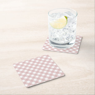 Minimalist Muted Pink Shade Plaid Pattern Square Paper Coaster