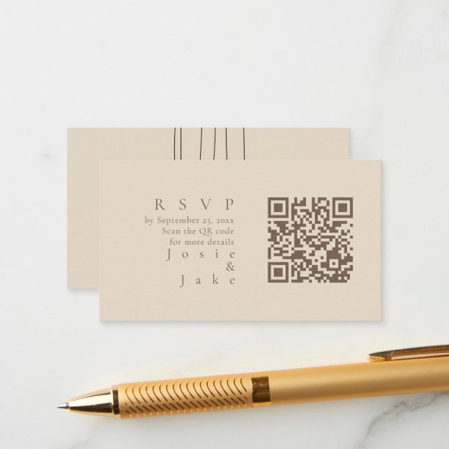 Minimalist Muted Tones QR Code wildlowers RSVP Enclosure Card (Front/Back In Situ)