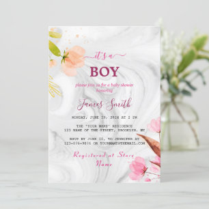 Minimalist Name Customize White Marble Baby Shower Invitation