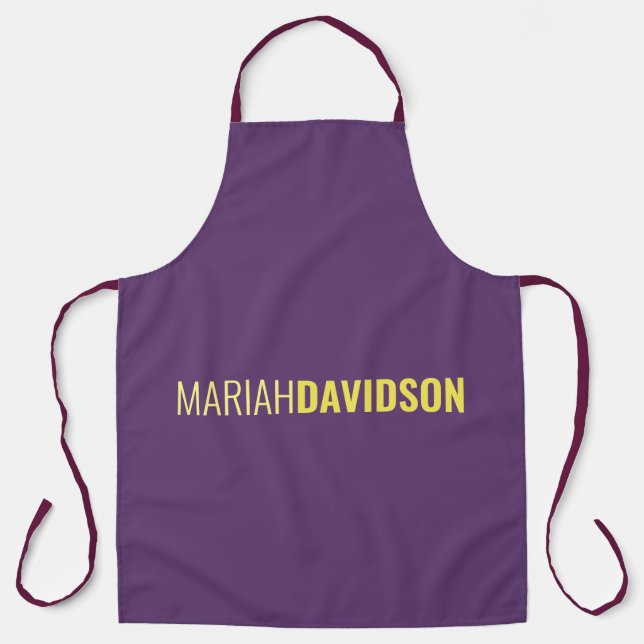 Minimalist Name Professional Indigo & Yellow Apron (Front)