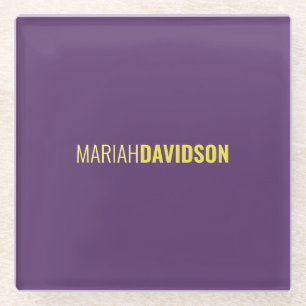 Minimalist Name Professional Indigo & Yellow Glass Coaster