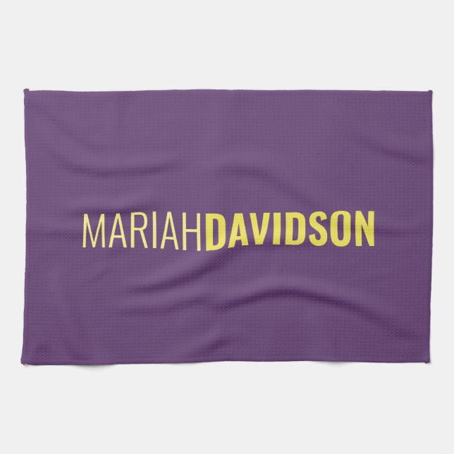 Minimalist Name Professional Indigo & Yellow Kitchen Towel (Horizontal)